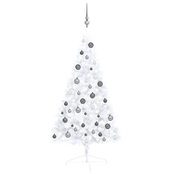 vidaXL Albero di Natale a Metà Preilluminato con Palline Bianco 120 cm