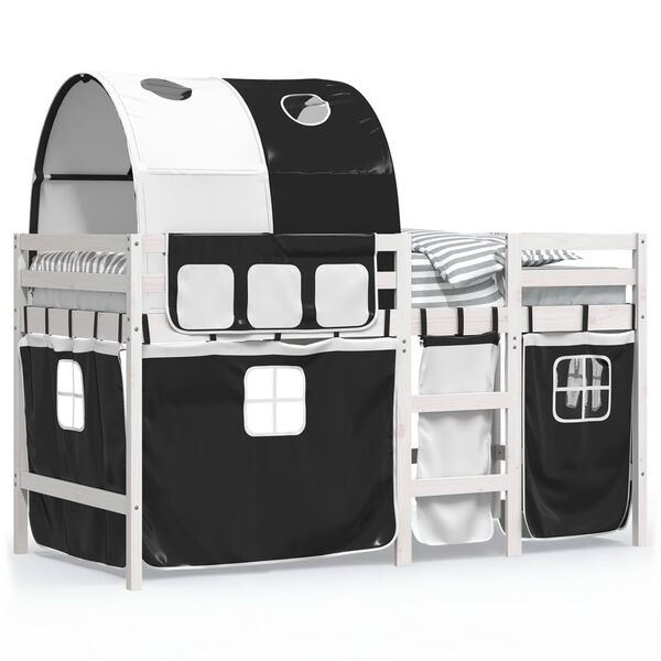 vidaXL Letto a Soppalco con Tunnel Bambini Bianco e Nero 80x200cm Pino