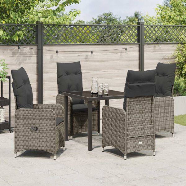 vidaXL Set da Pranzo per Giardino con cuscino 5 pcs Grigio Poly Rattan