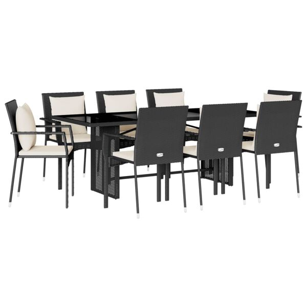vidaXL Set da Pranzo da Giardino 9 pz con Cuscini Nero in Polyrattan