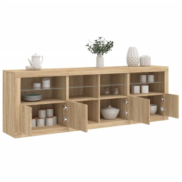 vidaXL Credenza con Luci LED Rovere Sonoma 202x37x67 cm