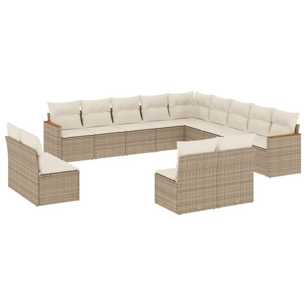 vidaXL Set Divano da Giardino 13 pz con Cuscini Beige in Polyrattan