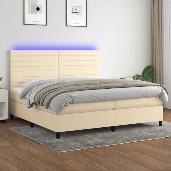 vidaXL Letto a Molle Materasso e LED bianco 200x200cm in Tessuto