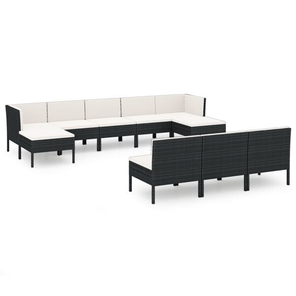 vidaXL Set Divani da Giardino 10 pz con Cuscini in Polyrattan Nero