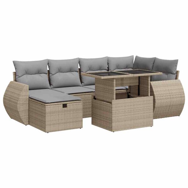 vidaXL Set Divani da Giardino 7 pz con Cuscini Beige in Polyrattan