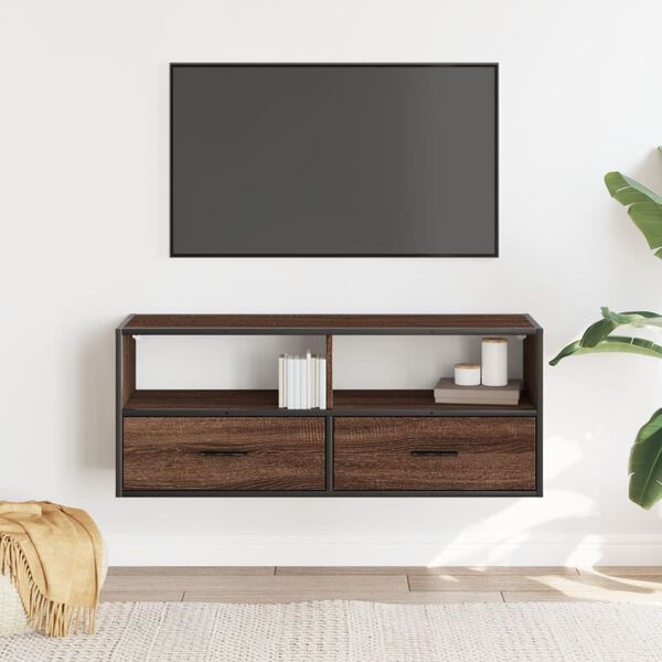 vidaXL Mobile TV Rovere Marrone 100x31x39,5 cm in Truciolato e Metallo