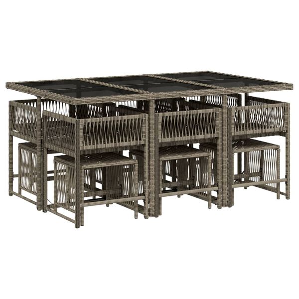 vidaXL Set da Pranzo da Giardino 11pz con Cuscini in Polyrattan Grigio