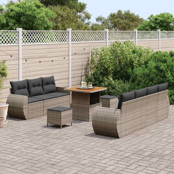 vidaXL Set Divano da Giardino con cuscino 10 pcs Grigio polyrattan