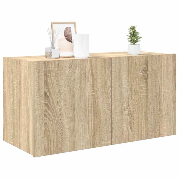 vidaXL Mobile TV a Parete con Luci LED Rovere Sonoma 80x35x41 cm