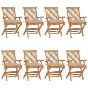 vidaXL Sedie Pieghevoli con Cuscini Beige 8pz Legno Massello di Teak