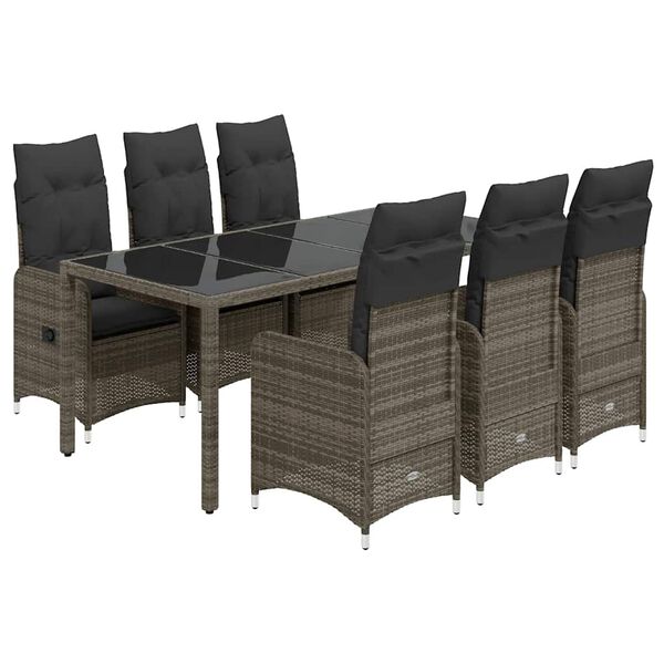 vidaXL Set Bistr&ograve; da Giardino 7 pz con Cuscini in Polyrattan Grigio
