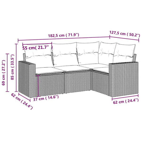 vidaXL Set Divano da Giardino 4pz con Cuscini Grigio Chiaro Polyrattan