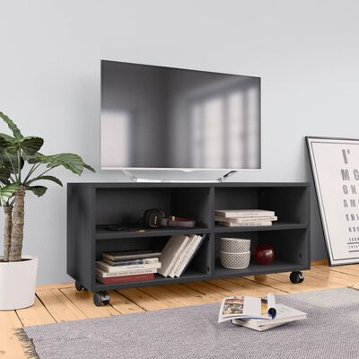 vidaXL Mobile TV con Ruote Grigio 90x35x35 cm in Legno Multistrato