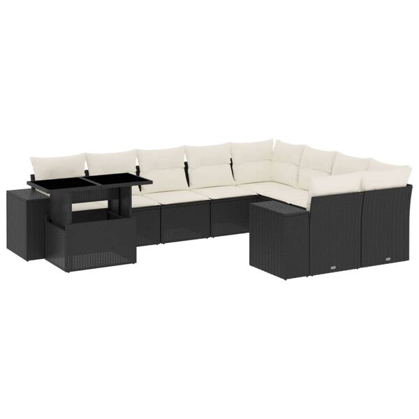 vidaXL Set Divani da Giardino 10pz con Cuscini in Polyrattan Nero