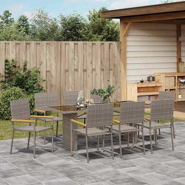 vidaXL Set da Pranzo per Giardino 9 pcs Grigio polyrattan