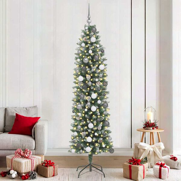 vidaXL Albero di Natale Artificiale Sottile Verde e Bianco 210 cm