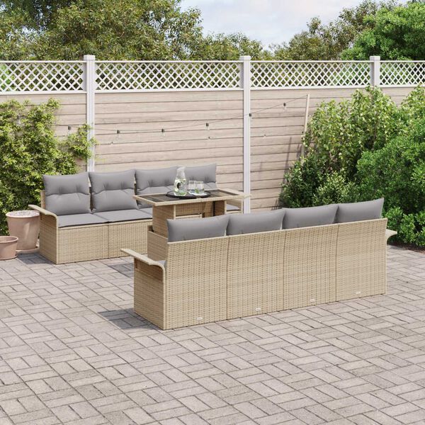vidaXL Set Divano da Giardino con cuscino 9 pcs Beige Poly Rattan
