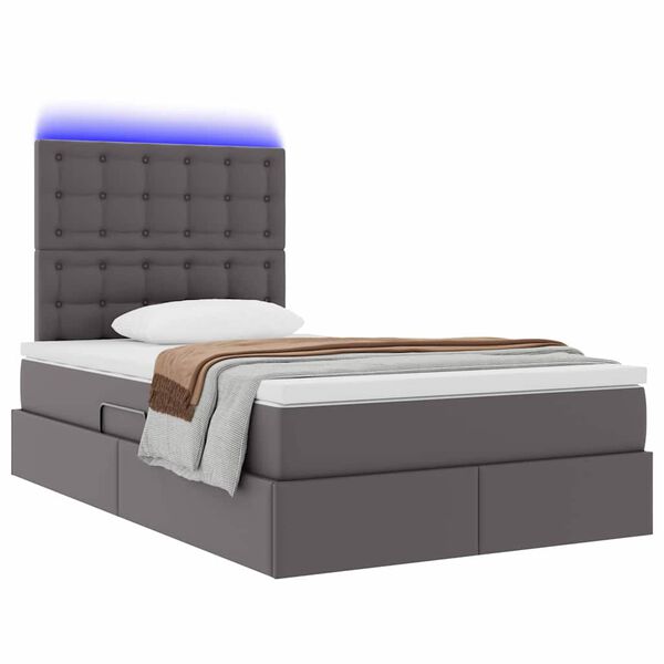 vidaXL Letto con contenitore e LED Grigio 120 x 190 cm Pelle Sintetica