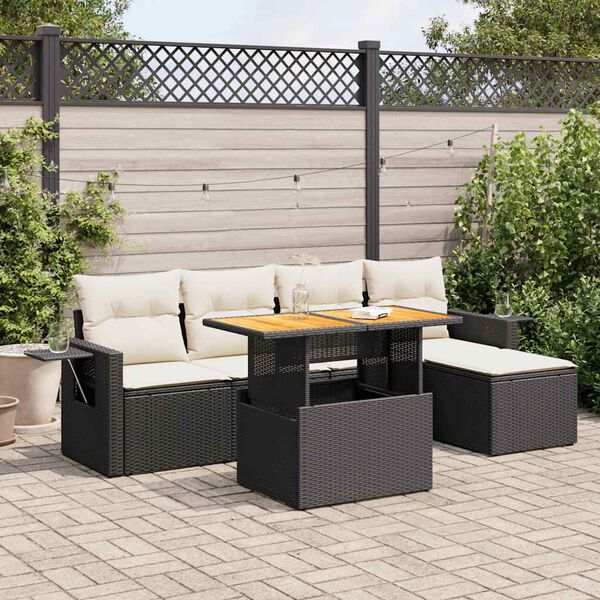 vidaXL Set Divano da Giardino 6 pz con Cuscini Nero in Polyrattan