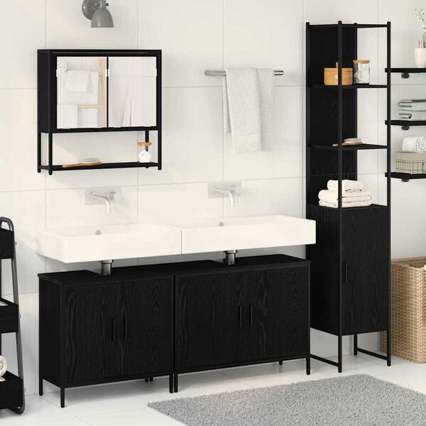 vidaXL Set di mobili per il bagno 4 pcs Nero Legno multistrato