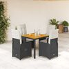 vidaXL Set Bistr&ograve; da Giardino 5 pz con Cuscini in Polyrattan Nero