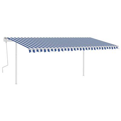 vidaXL Tenda da Sole Retrattile Manuale con Pali 5x3,5 m Blu e Bianca