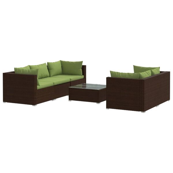 vidaXL Set Divani da Giardino 6 pz con Cuscini in Polyrattan Marrone