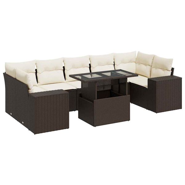 vidaXL Set Divani da Giardino 8 pz con Cuscini Marrone in Polyrattan