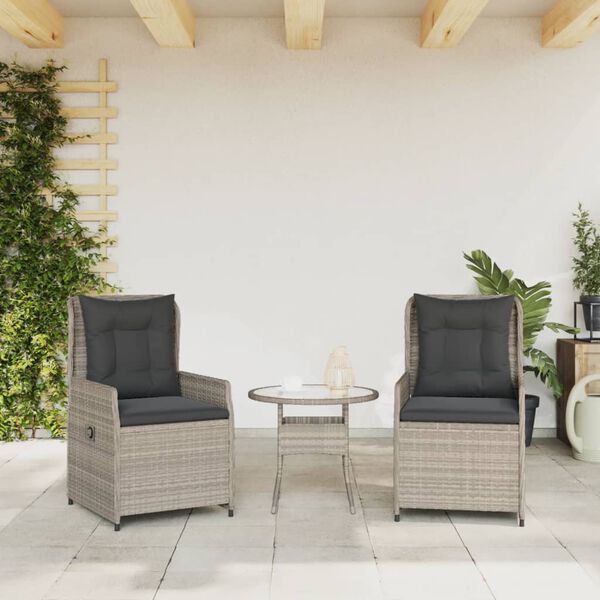vidaXL Sedie da Giardino Reclinabili 2 pz Grigio Chiaro Polyrattan