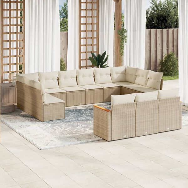 vidaXL Set Divano da Giardino 13 pz con Cuscini Beige in Polyrattan