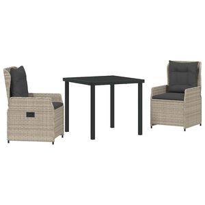 vidaXL Set da Pranzo per Giardino 3 pcs Grigio chiaro polyrattan