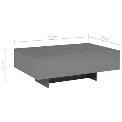 vidaXL Tavolino da Caffè Grigio Lucido 85x55x31 cm in MDF