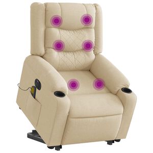 vidaXL Poltrona Alzapersona Massaggiante Elettrica Crema in Tessuto