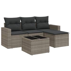 vidaXL Set Divano da Giardino 5 pz con Cuscini Grigio in Polyrattan