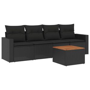 vidaXL Set Divani da Giardino 5 pz con Cuscini in Polyrattan Nero