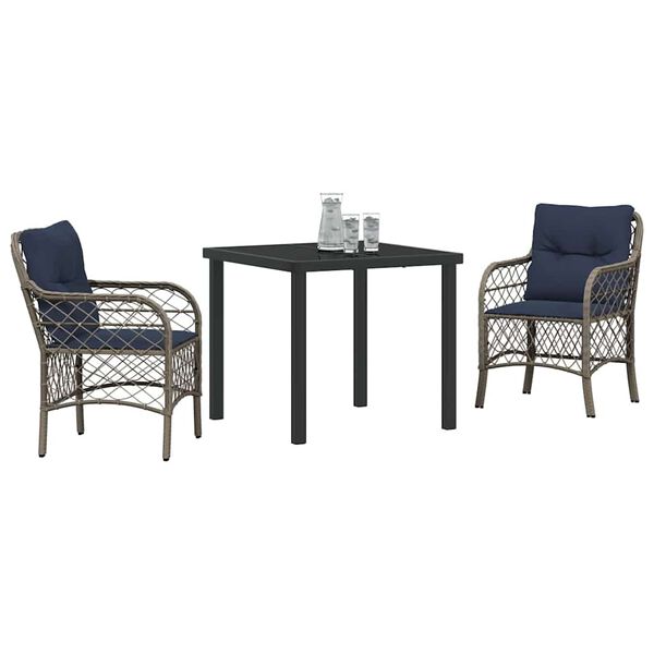 vidaXL Set da Pranzo per Giardino 3 pcs Grigio e Nero Rattan
