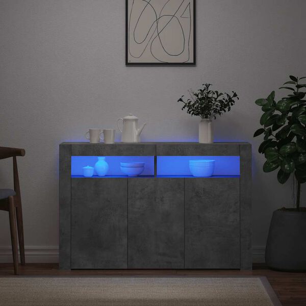 vidaXL Credenza con Luci LED Grigio Cemento 116x30x75 cm