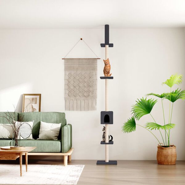 vidaXL Albero per Gatti Pavimento Soffitto Grigio Scuro 250,5-276,5 cm