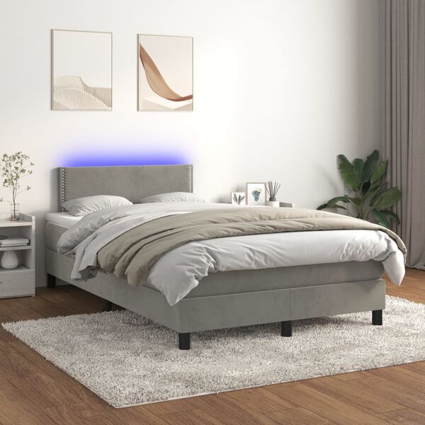 vidaXL Letto a Molle con Materasso e LED Grigio Chiaro 120x200 cm Velluto