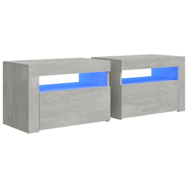 vidaXL Comodini 2 pz con Luci a LED Grigio Cemento 60x35x40 cm