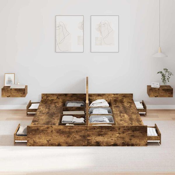 vidaXL Struttura letto con contenitore Rovere fumé 150 x 200 cm