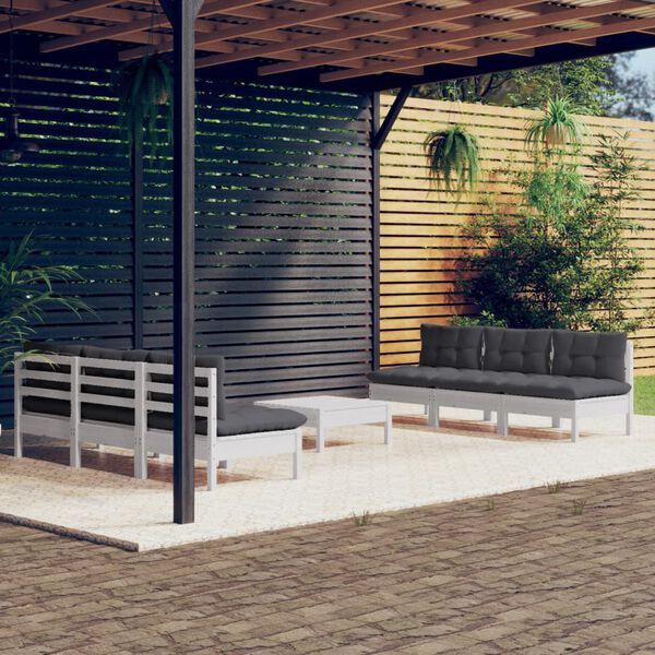 vidaXL Set Divani da Giardino 7 pz con Cuscini Antracite Legno di Pino