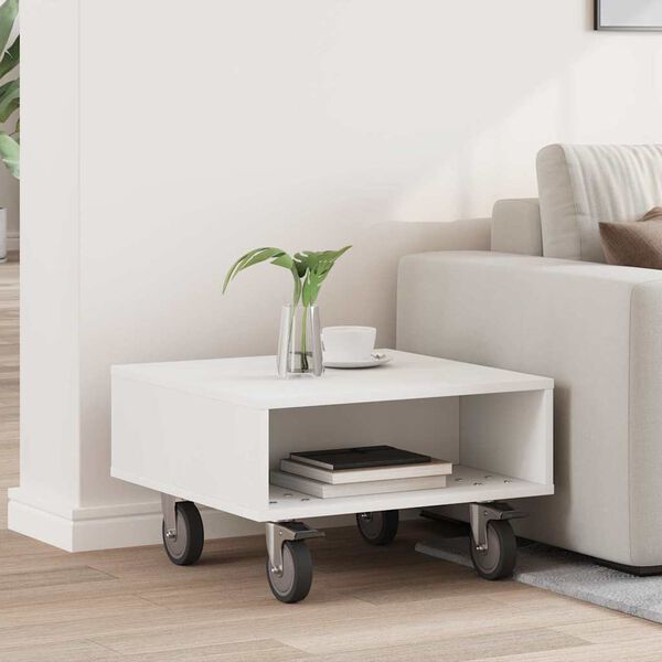 vidaXL Tavolino con Ruote Bianco 50,5 x 50 x 30 cm Legno multistrato