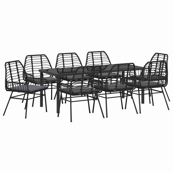 vidaXL Set da Pranzo per Giardino 9 pcs Nero polyrattan