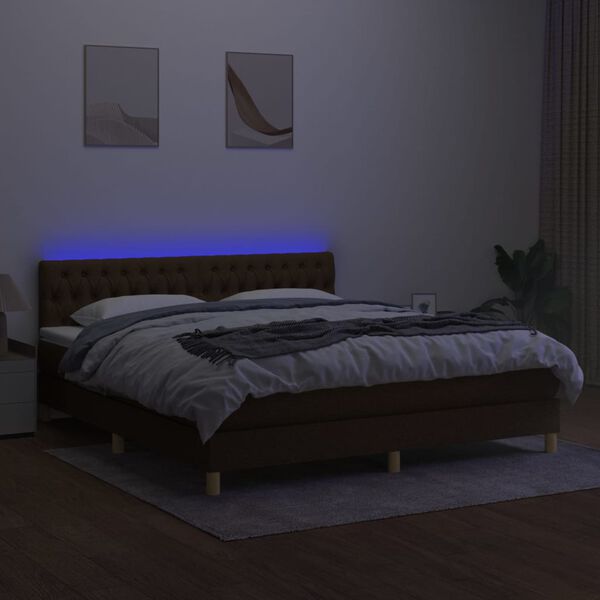 vidaXL Letto a Molle Materasso e LED MarroneScuro 180x200cm in Tessuto