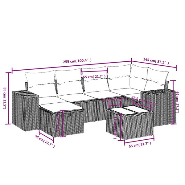 vidaXL Set Divani da Giardino 7pz con Cuscini Grigio Chiaro Polyrattan