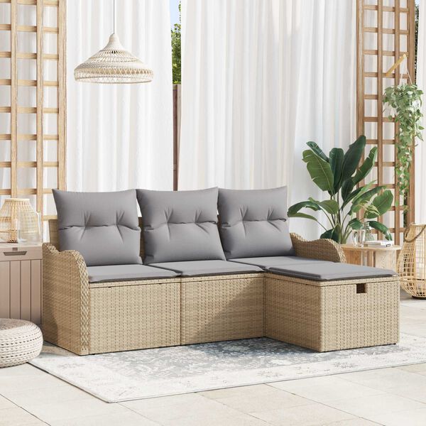 vidaXL Set Divano da Giardino 4 pcs Beige e Grigio Chiaro polyrattan