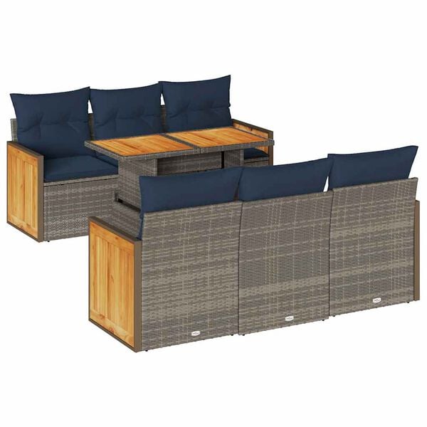 vidaXL Set Divani da Giardino 7pz con Cuscini Grigio Polyrattan Acacia