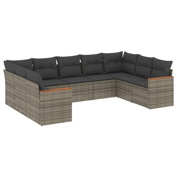 vidaXL Set Divano da Giardino 9 pz con Cuscini Grigio in Polyrattan