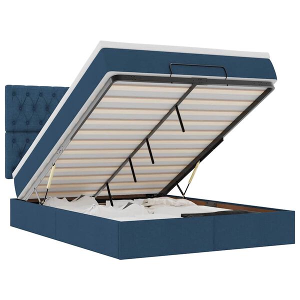 vidaXL Struttura Letto Pouf con Materasso Blu 140x200cm in Tessuto